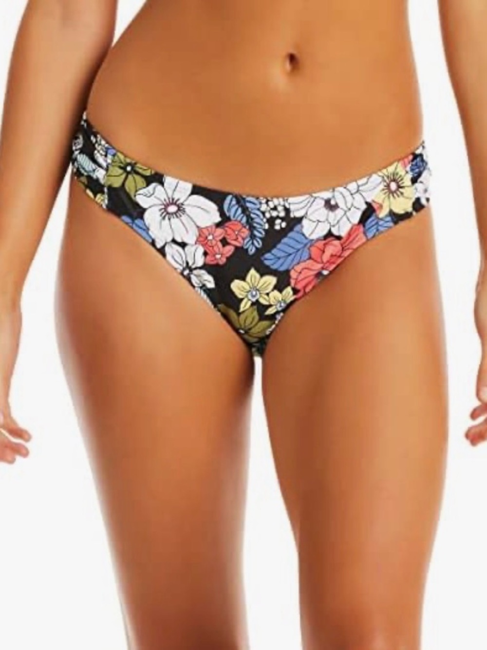 Jessica Simpson Tropical Punch Side-Shirred Hipster Bikini Bottoms, Small